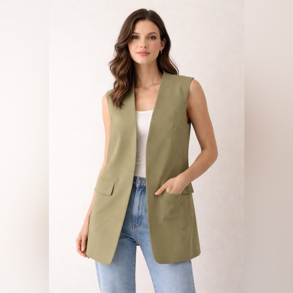 DKNY Sage Green Sleeveless Vest Size 2 - Picture 1 of 5